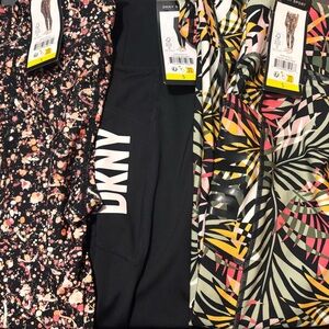 SET OF 3 NWT DKNY Women's Black and Floral Leggings size Small